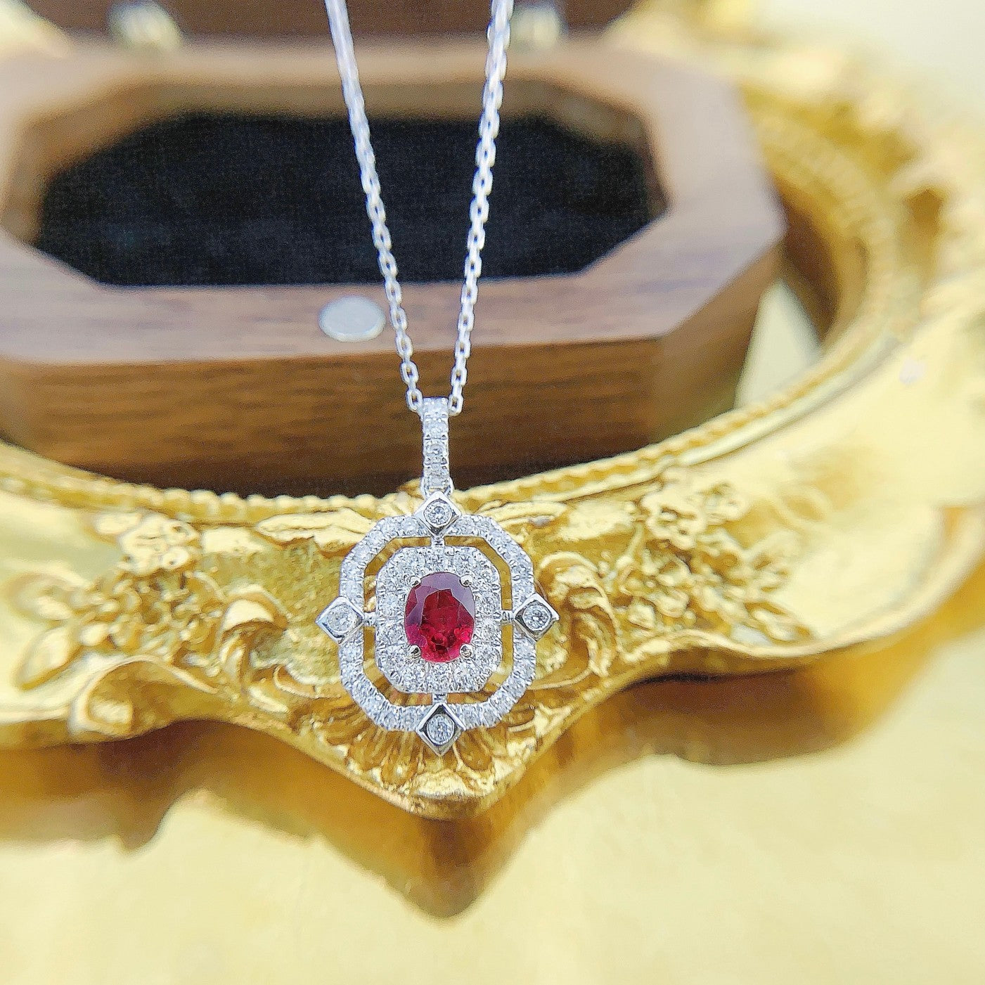 18K Diamond Ruby Gemstone Necklace