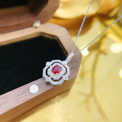 18K Diamond Ruby Gemstone Necklace