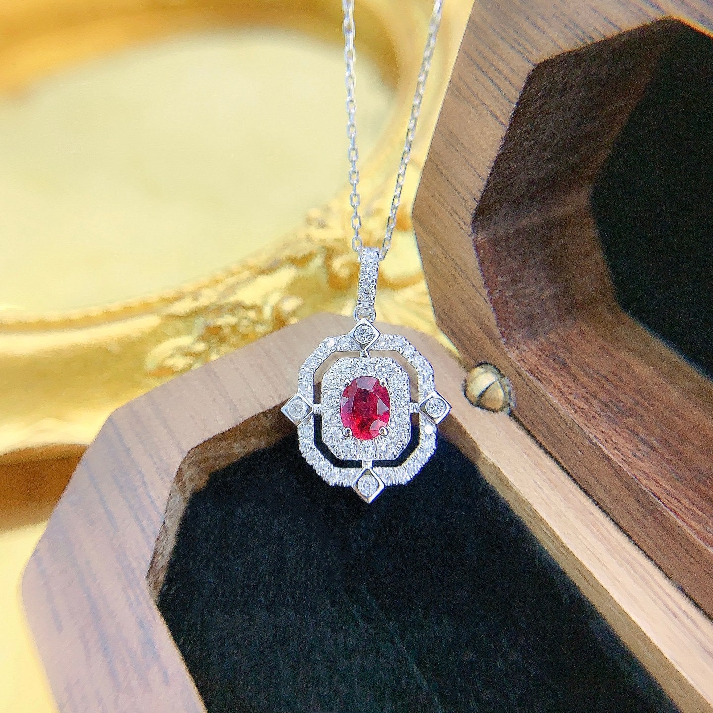 18K Diamond Ruby Gemstone Necklace