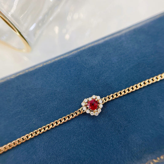 18K Gold Ruby Gemstone Heart Bracelet