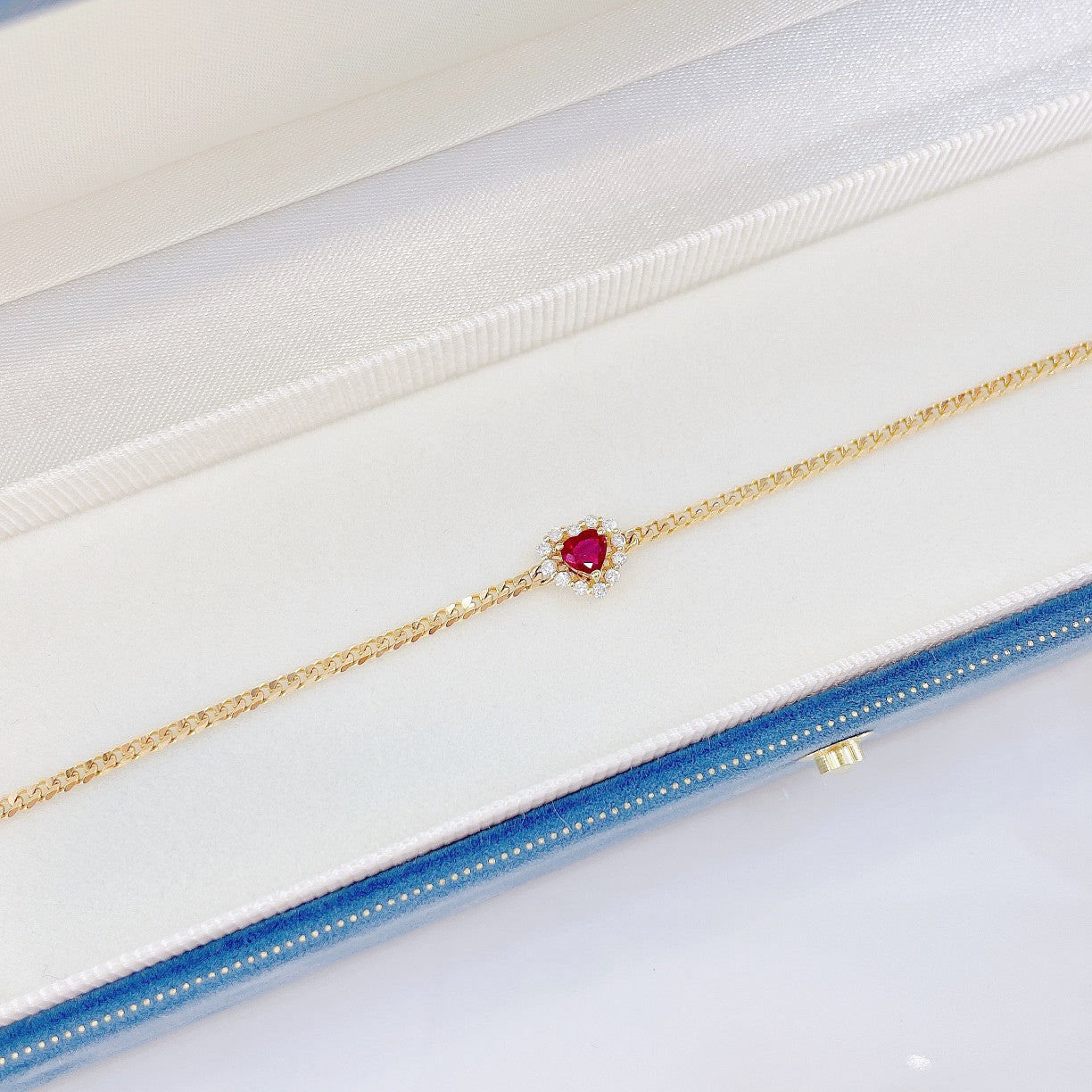 18K Gold Ruby Gemstone Heart Bracelet