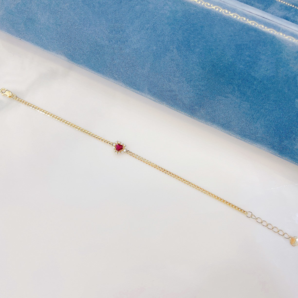 18K Gold Ruby Gemstone Heart Bracelet