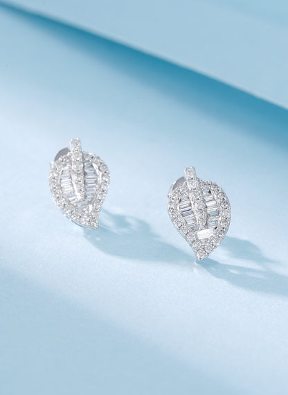 18K Diamond Leaf Earring