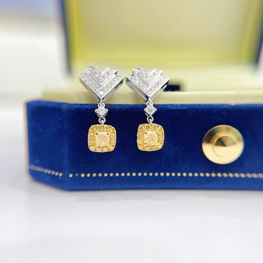 18K Yellow Diamond V Drop Earring