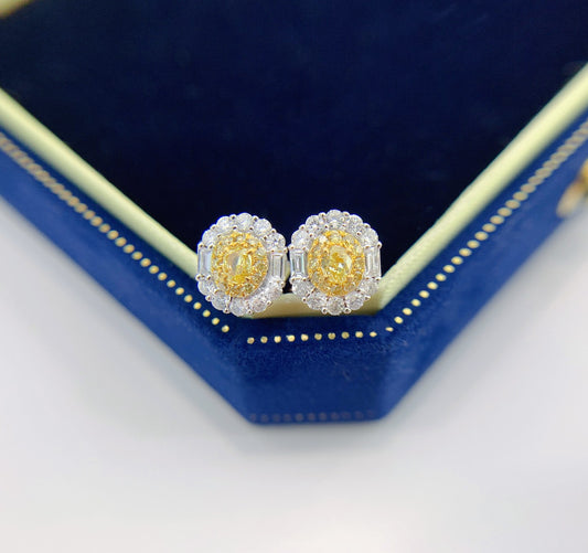 18K Yellow Diamond Oval Earring