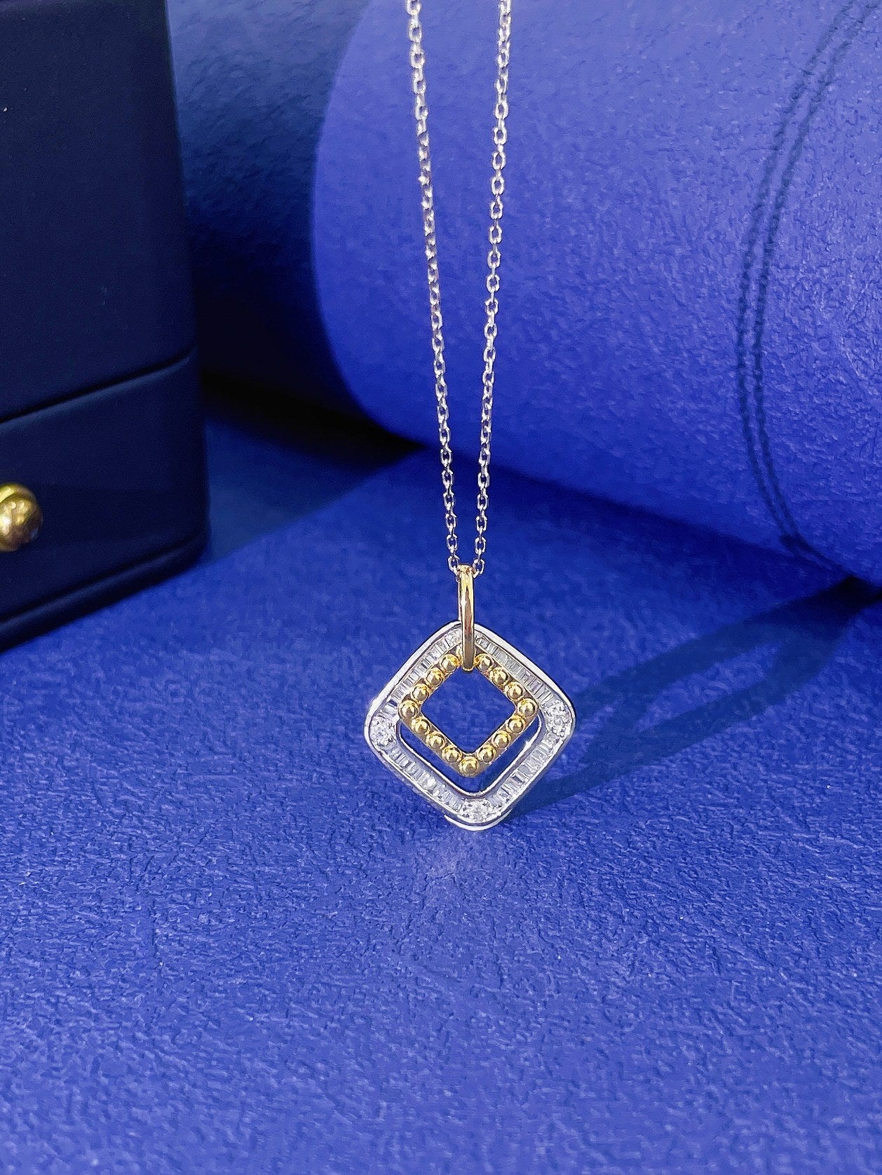 18K Diamond Double Square Necklace