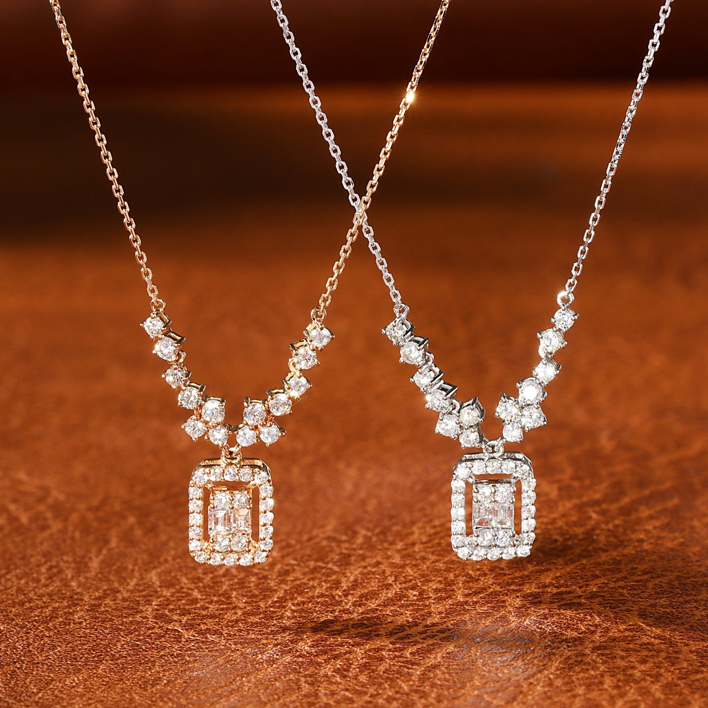 18K Diamond Rectangle Stars Necklace