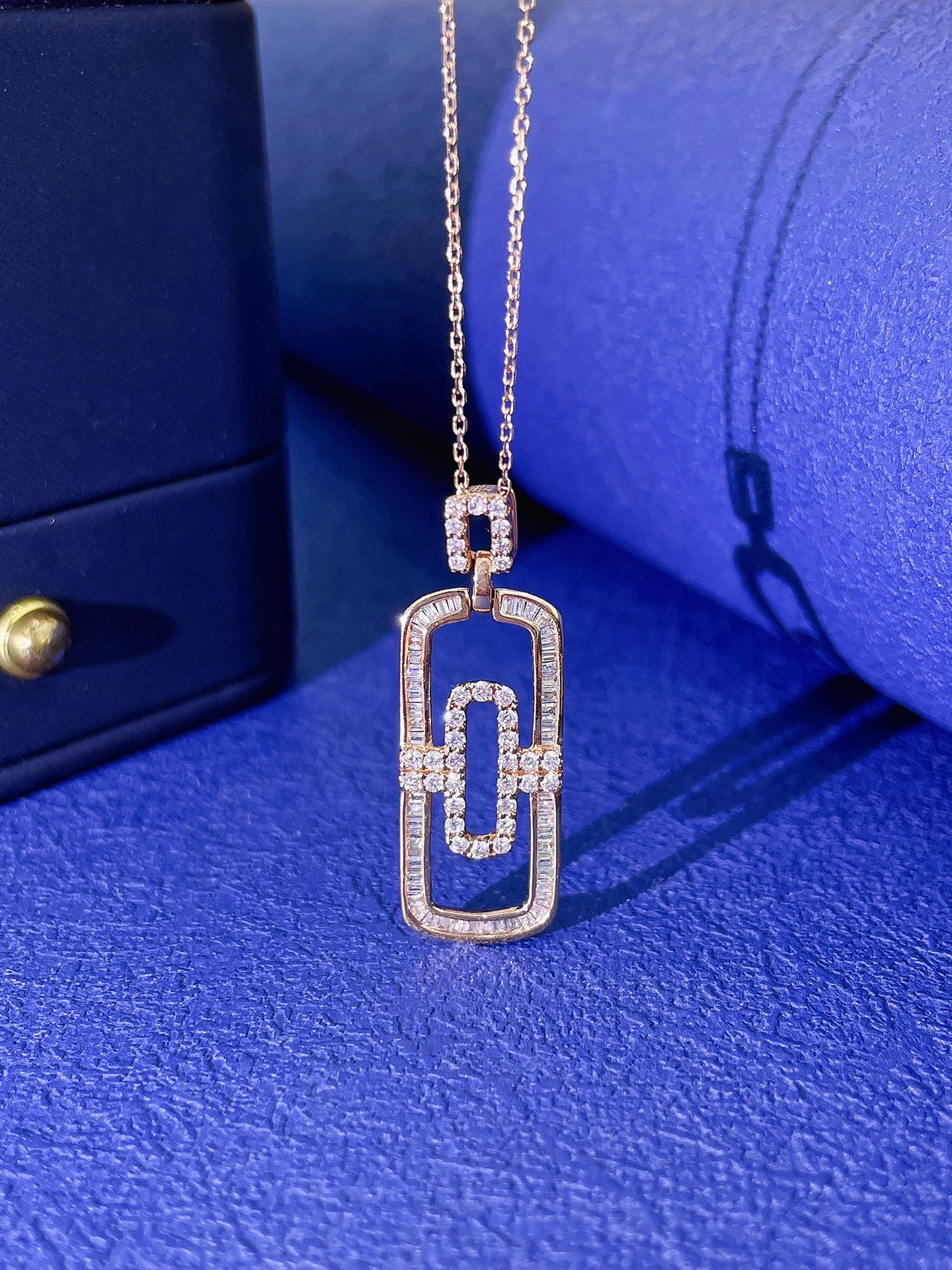 18K Diamond Double Rectangle Necklace