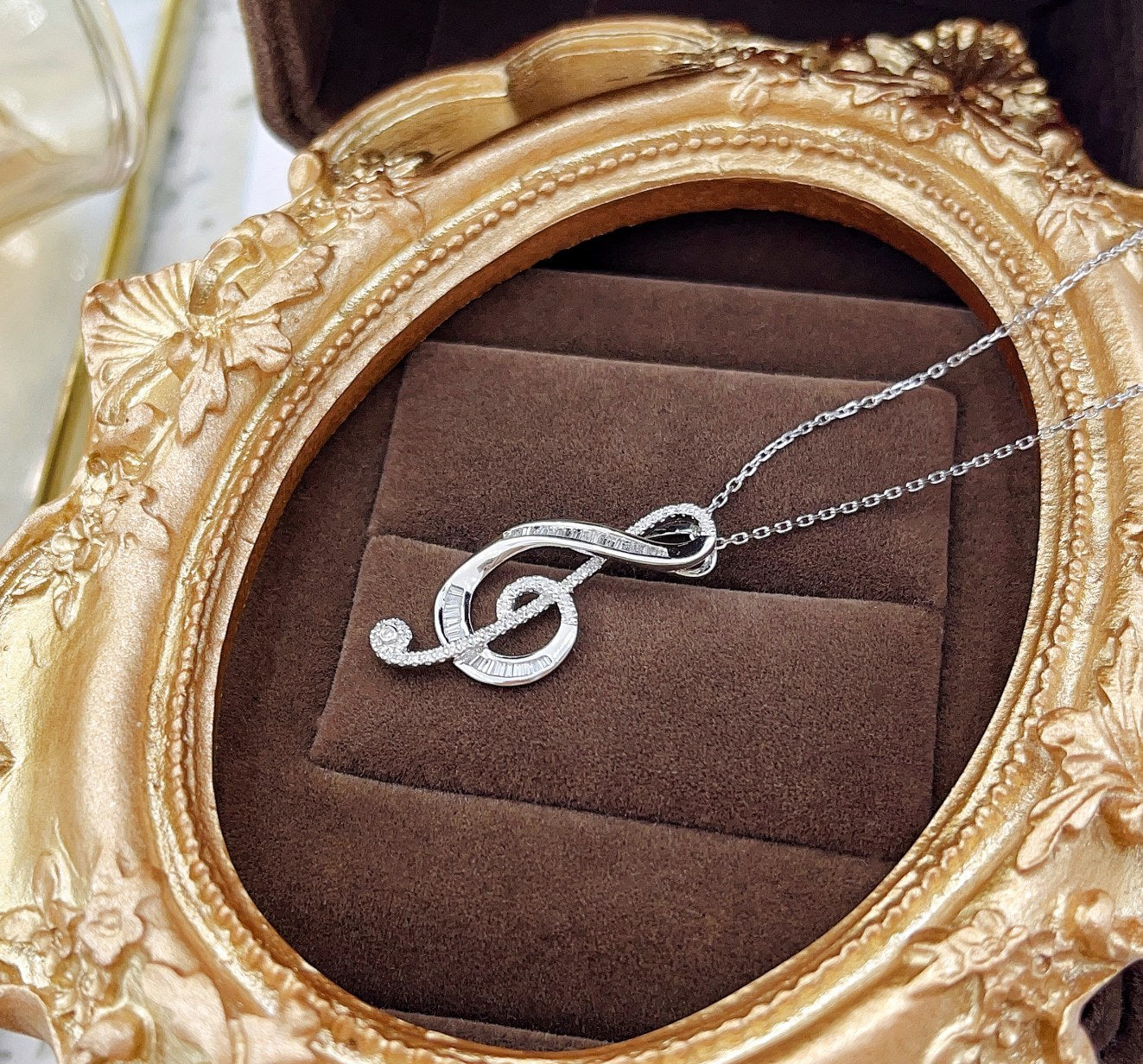 18K Diamond Treble Clef Necklace