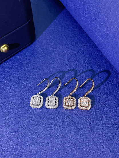 18K Diamond Square Drop Earring