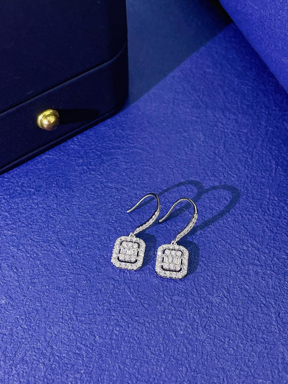 18K Diamond Square Drop Earring