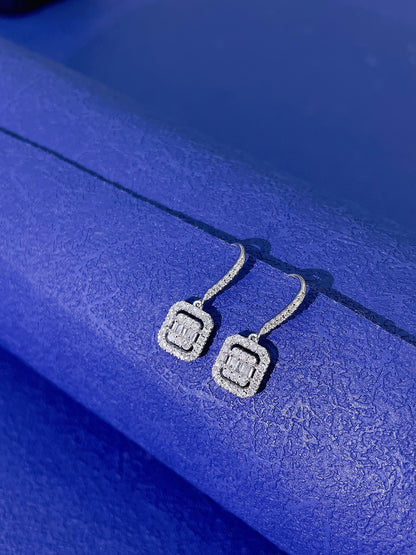 18K Diamond Square Drop Earring