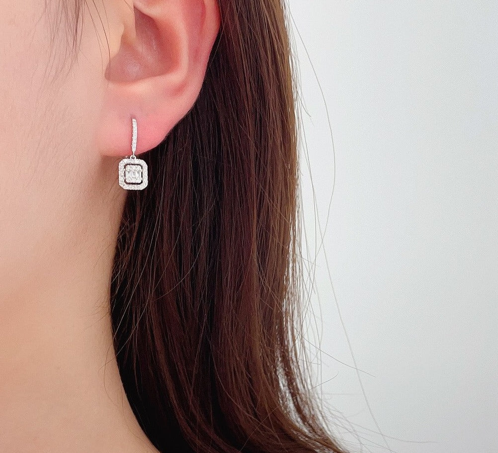 18K Diamond Square Drop Earring