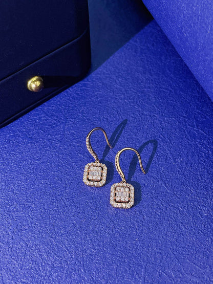 18K Diamond Square Drop Earring