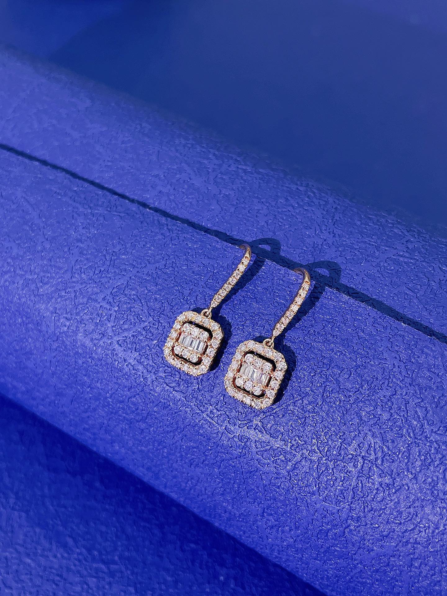 18K Diamond Square Drop Earring