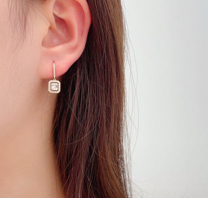 18K Diamond Square Drop Earring