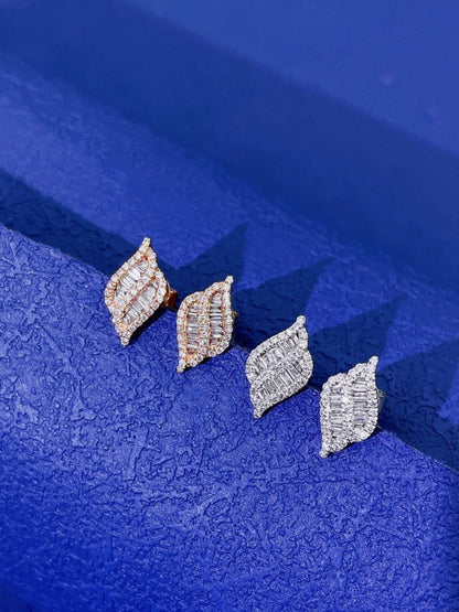 18K Diamond Leaf Earring