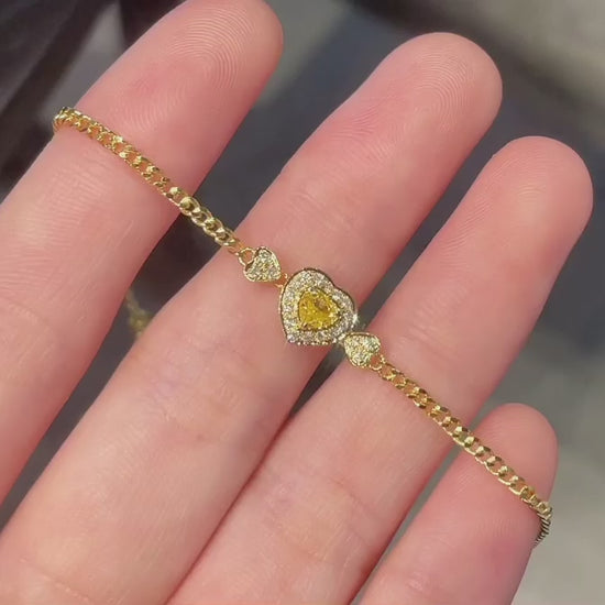 18K Gold Yellow Diamond Heart Bracelet