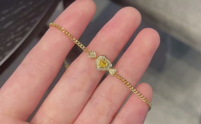 18K Gold Yellow Diamond Heart Bracelet