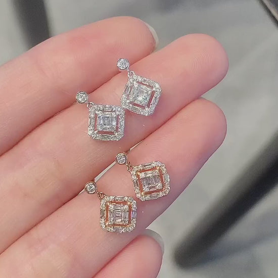 18K Diamond Dropping Square Earring