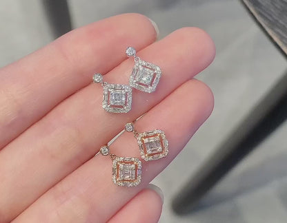 18K Diamond Dropping Square Earring