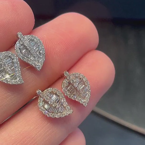 18K Diamond Leaf Earring