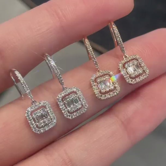 18K Diamond Square Drop Earring