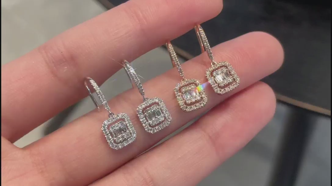 18K Diamond Square Drop Earring