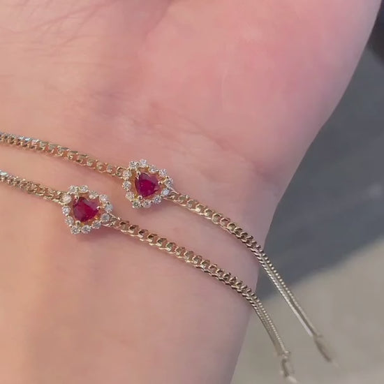 18K Gold Ruby Gemstone Heart Bracelet