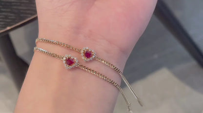 18K Gold Ruby Gemstone Heart Bracelet