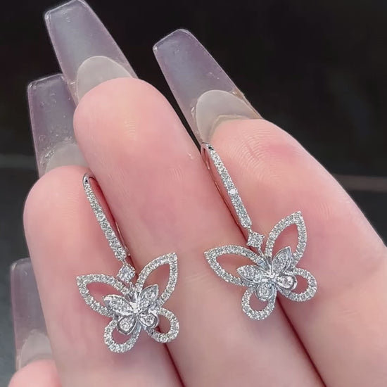 18K Diamond Dropping Butterfly Earring