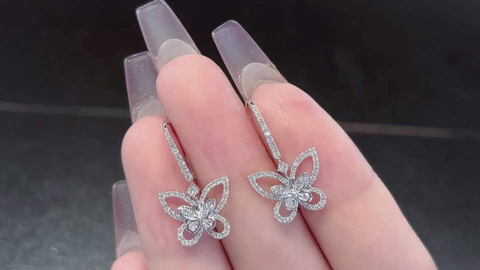 18K Diamond Dropping Butterfly Earring