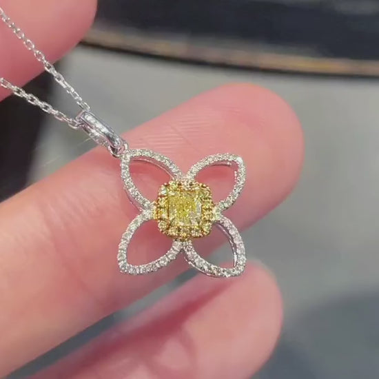 18K Yellow Diamond Flower Necklace