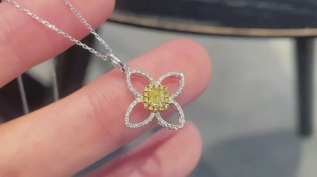 18K Yellow Diamond Flower Necklace