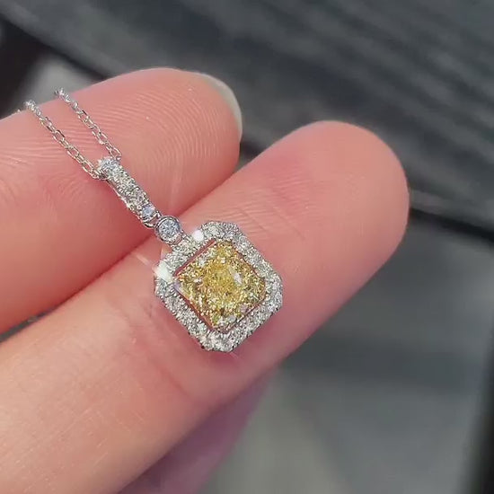 18K Yellow Diamond Square Necklace