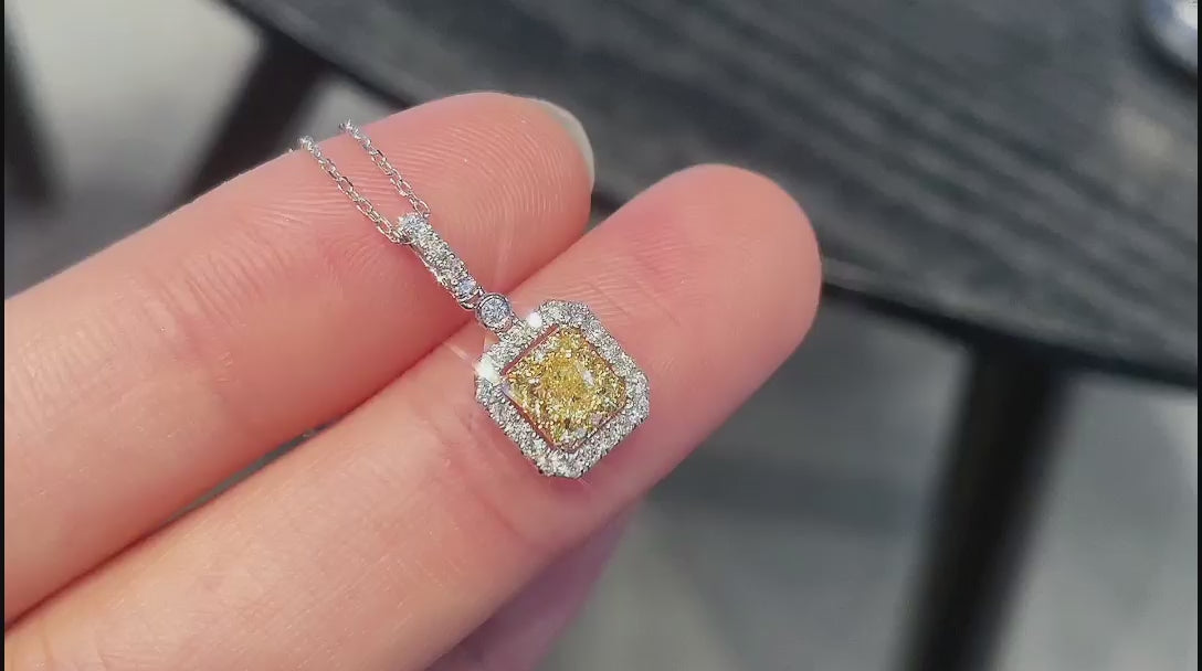 18K Yellow Diamond Square Necklace