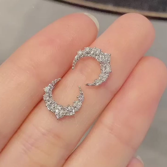 18K Diamond Moon Earring