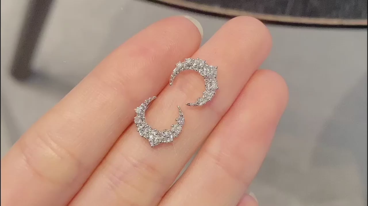 18K Diamond Moon Earring