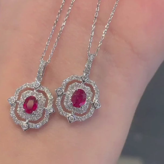 18K Diamond Ruby Gemstone Necklace