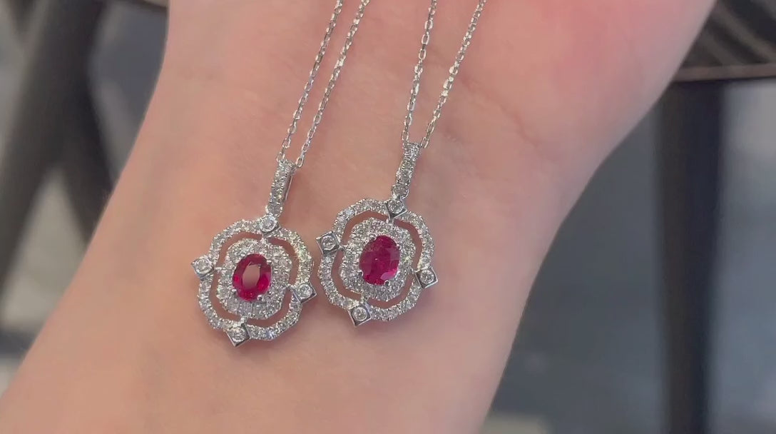 18K Diamond Ruby Gemstone Necklace