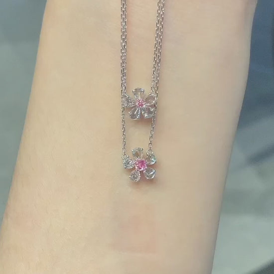 18K Pink Diamond Flower Necklace