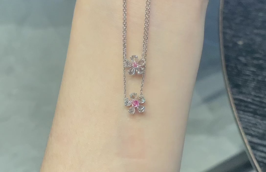 18K Pink Diamond Flower Necklace