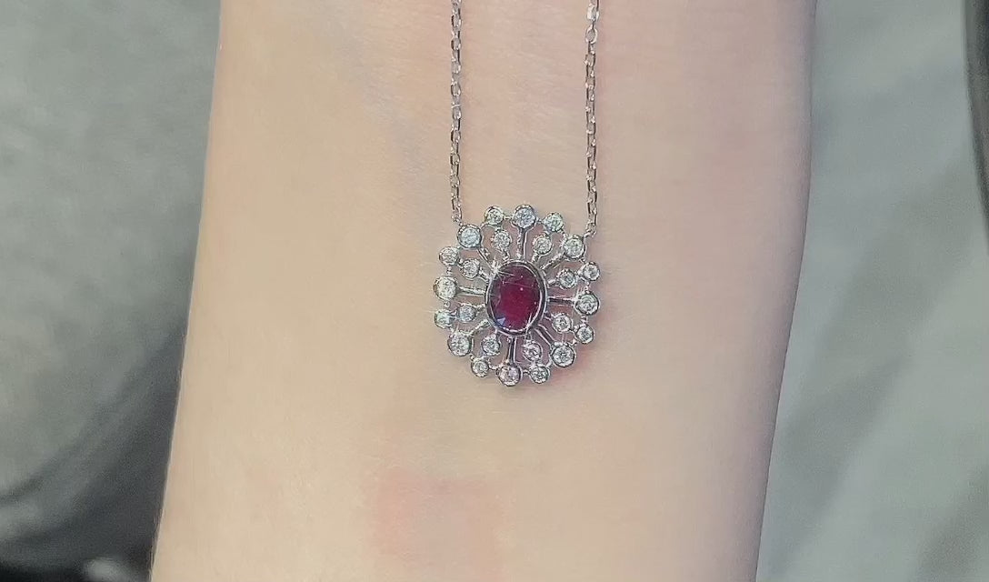 18K Diamond Ruby Gemstone Necklace